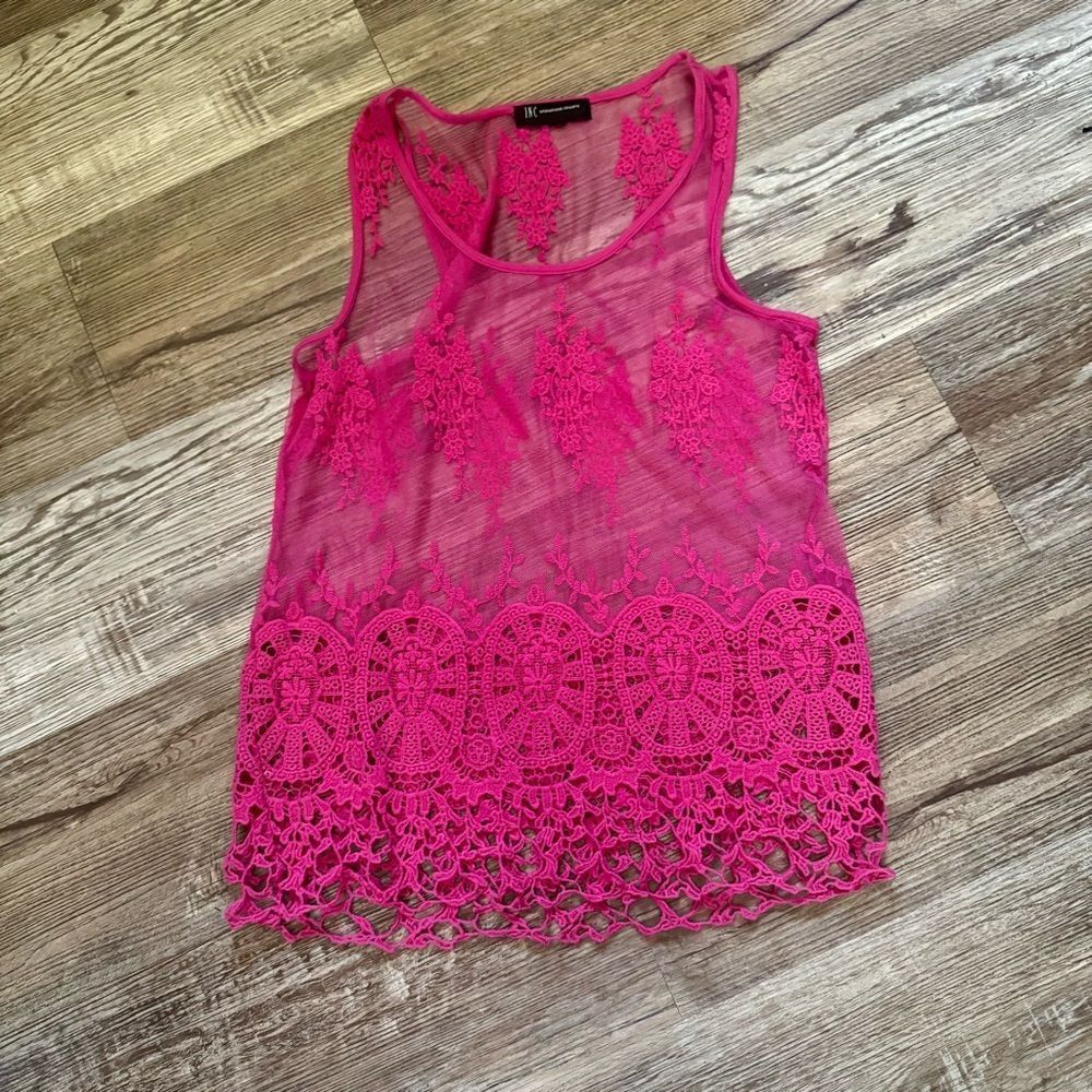 INC International Concepts Barbie Pink Lace Overlay Tank Top Size Small